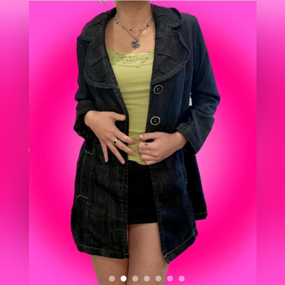 Baccini Womens Dark Blue Denim Jean Coat Jacket 3 Buttons Size M EUC